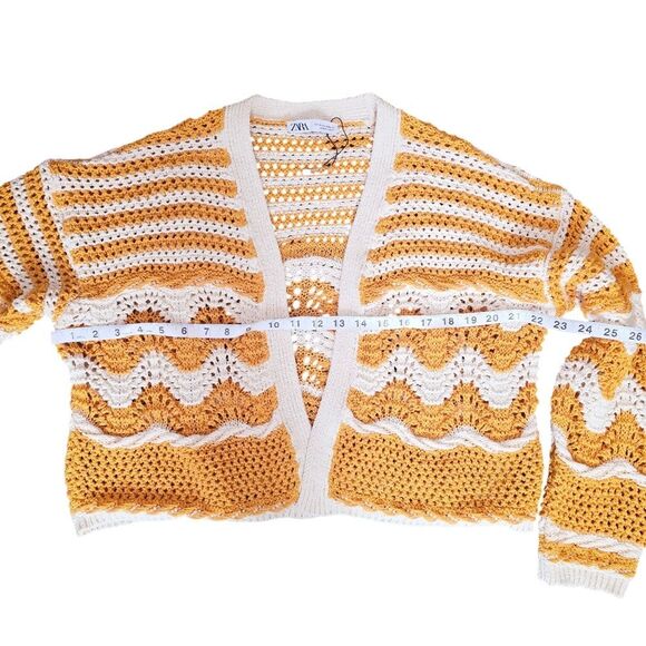 Zara Crochet Cardigan Orange Cream Medium‎ - Picture 5 of 7